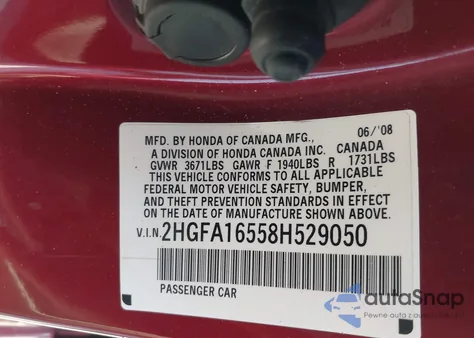 2008 Honda Civic Lx из США, поврежденный, VIN 2HGFA16558H529050